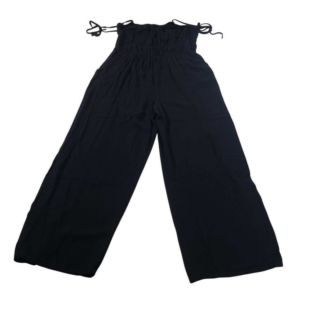 And Now This Jumpsuit Women L Black Wide Leg Smocked Waist Adjustable Straps